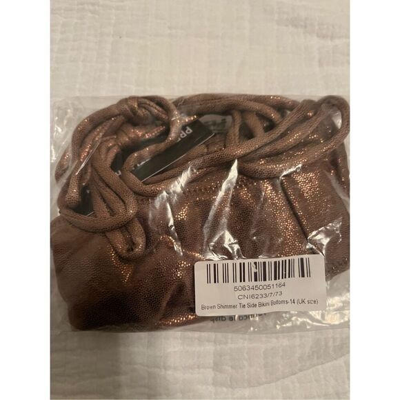 PrettyLittleThing Brown Shimmer Side Tie Bikini Bottoms NEW NWT - Picture 5 of 5